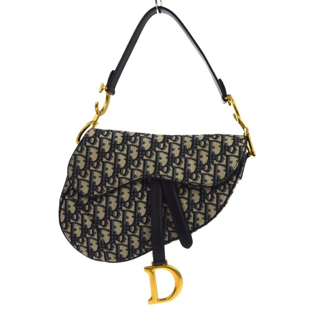 Christian Dior Saddle Oblique Canvas Navy Canvas Handbag